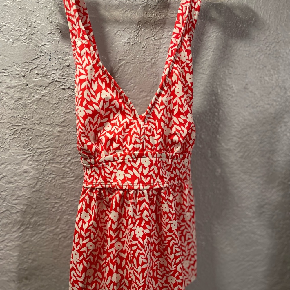 Red and White Floral Swim Top